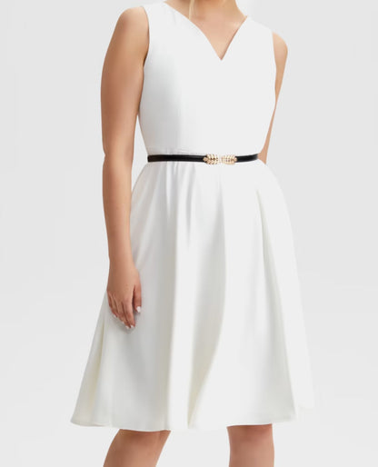Belted A-Line Midi Dress
