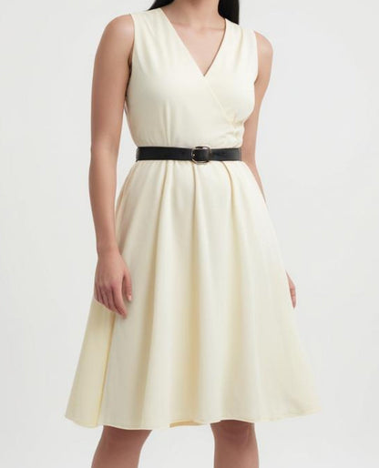 Belted A-Line Midi Dress