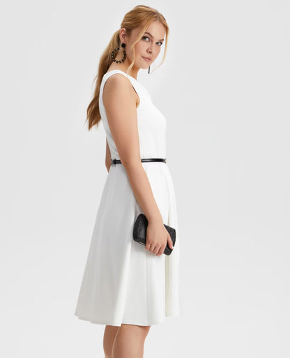 Belted A-Line Midi Dress