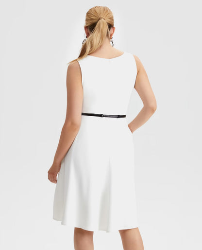 Belted A-Line Midi Dress
