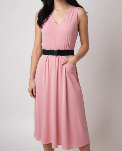 Belted A-Line Midi Dress