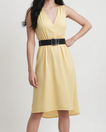 Belted A-Line Midi Dress